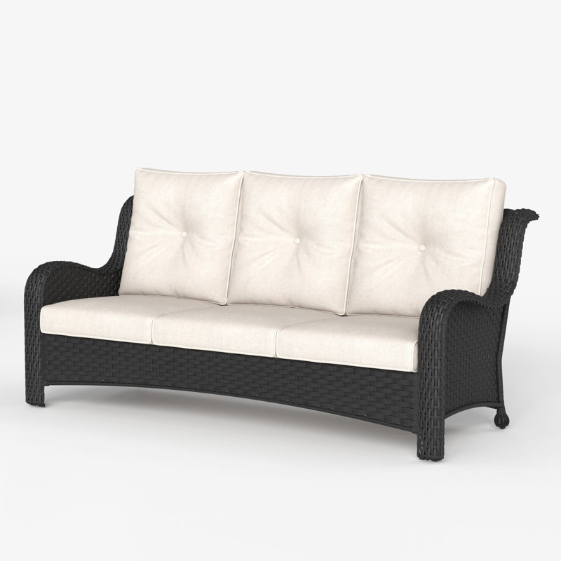 184.9cm Wide Metal Patio Sofa with Cushions, Beige, Black