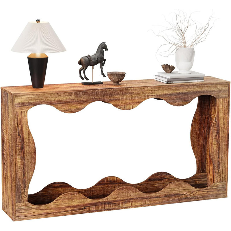 63" Farmhouse Console Table with Storage, Narrow Entryway Sofa Table with Woodgrain, Brown