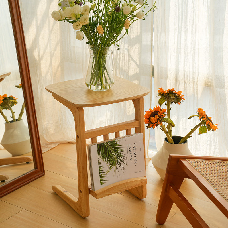 Kadi Solid Wood Pedestal End Table, Wood