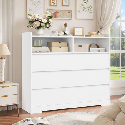 Juhl 47.2"W 6 Drawer Accent Chest With 2 Open Shelves