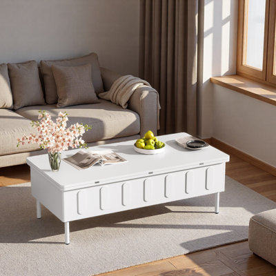 Multi-functional Lift-top Coffee Table With Drawers & Hidden Storage, Foldable Adjustable Center Table - Converts To Dining Table/workstation, Mdf & Metal Legs For Living Room, Space-saving Modern Design