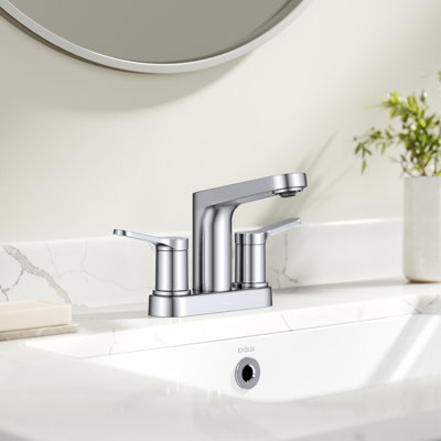 KRAUS Indy Centerset Bathroom Faucet With 2 Handles, Pop Up Drain And Supply Lines
