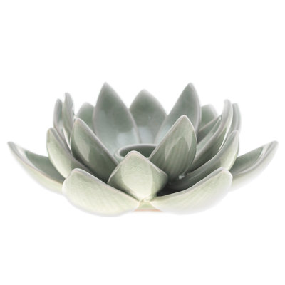 Handmade Lotus Splendor Celadon Ceramic Candle Holder