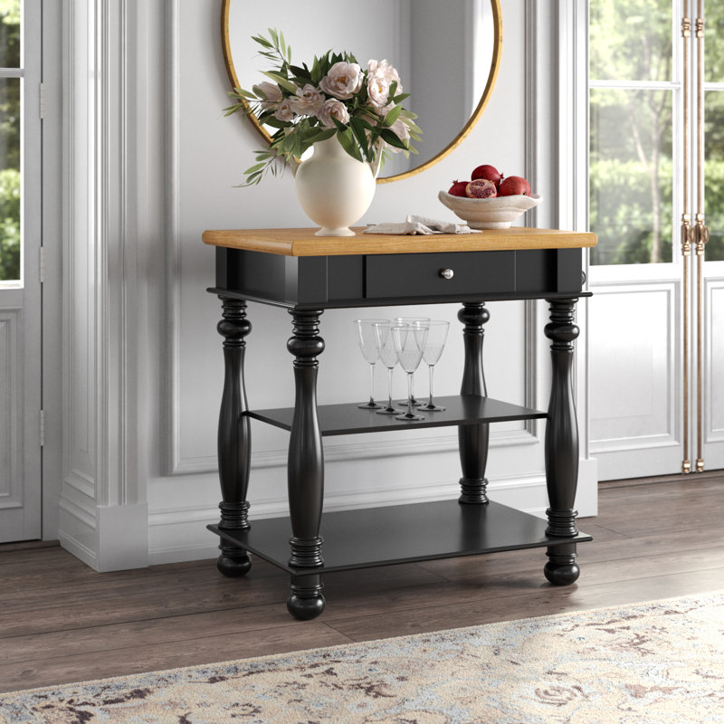 Maney Solid Wood Top Kitchen Island, Black
