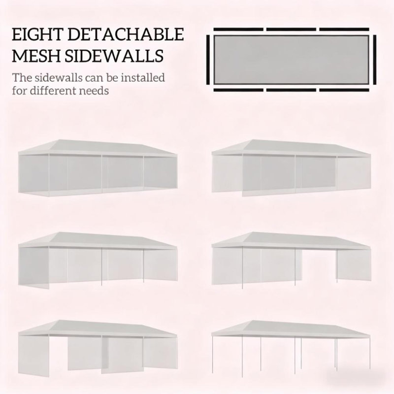 Toiles et abris de jardin en acier durable, tissu blanc spacieux avec parois latérales pour les événements extérieurs