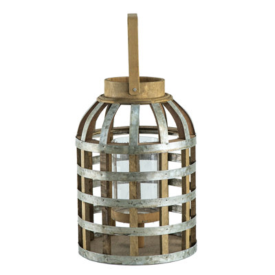 Decorative Lantern with Industrial Wood And Metal Design