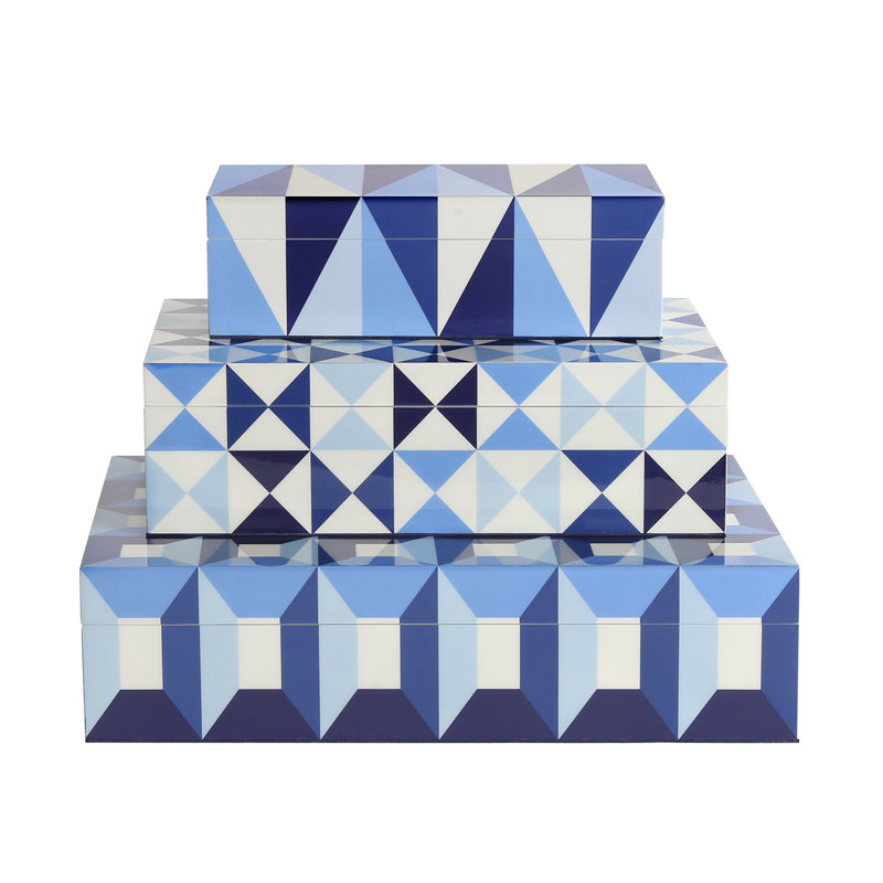 Small Blue Geometric Lacquer Lidded Box