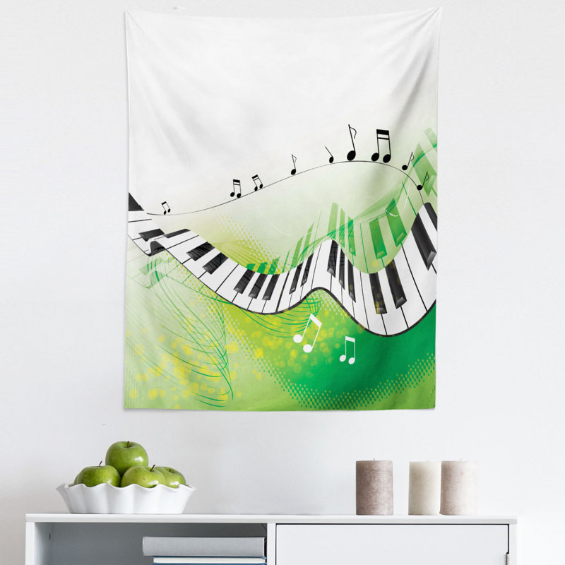 Music Piano Keys Curvy Fingerboard Summertime Entertainment Flourish Tapestry, 71.12cm H x 58.42cm W