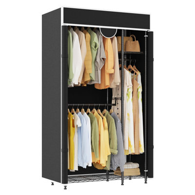 Organisateur de garde-robe portatif robuste avec couvercle - Portemanteau ajustable en acier au carbone - Supporte 720 lb - Système de rangement de vêtements autoportant - Noir