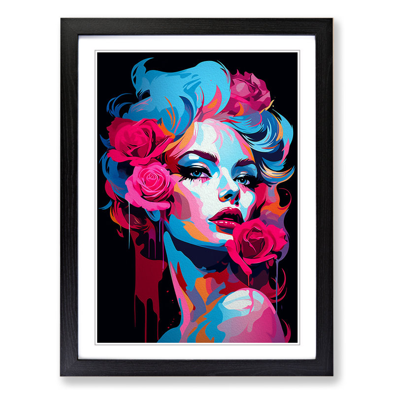 Rose Pop Art - Framed Print, 64cm H x 46cm W x 2cm D, Black Framed