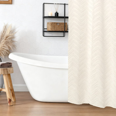 Rideau de douche doux à chevrons en tissu doux avec œillets, décor de salle de bain de style campagne moderne, polyester lavable à la machine