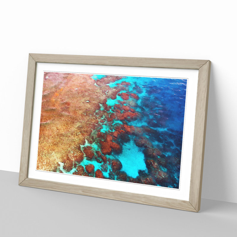 The Great Barrier Reef Coral - Picture Frame Graphic Art, Oak, 27cm H x 36cm W x 2cm D