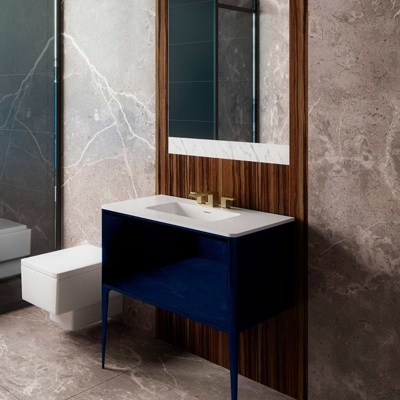 Luxe 30" Gloss Vanity With Counter, Navy