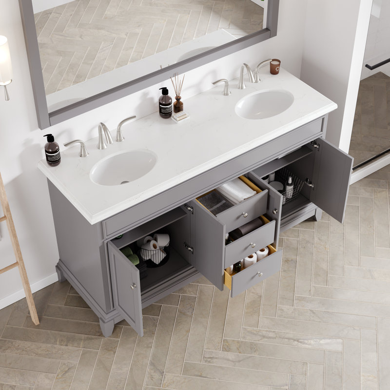 Pineville 60" Double Bathroom Vanity Set, Gray