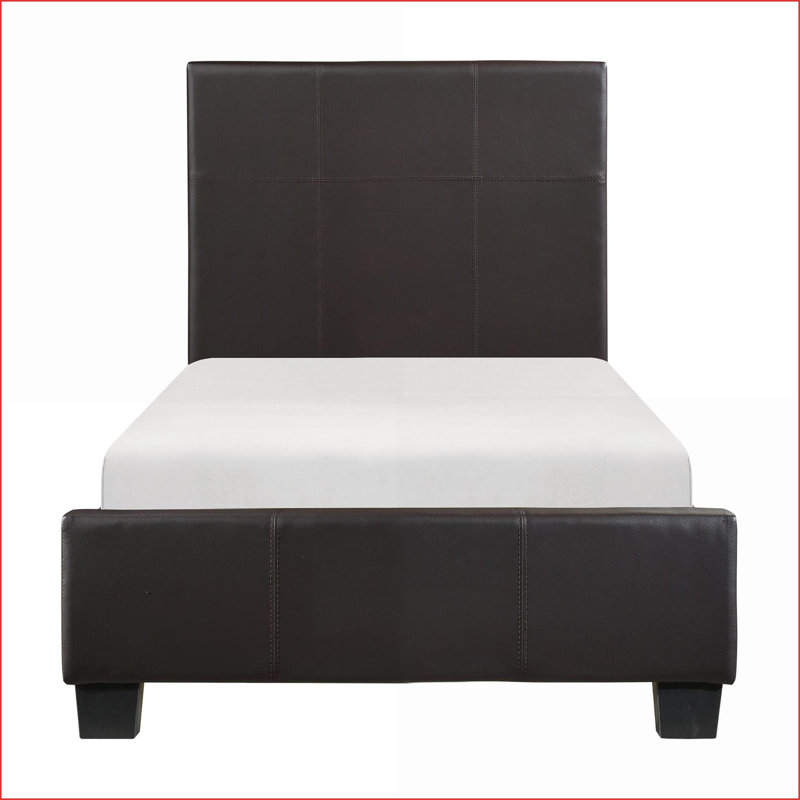 Contreplaqué simple Lit plateforme en bois d'ingénierie - Similicuir brun foncé, aucun sommier nécessaire pour la chambre à coucher