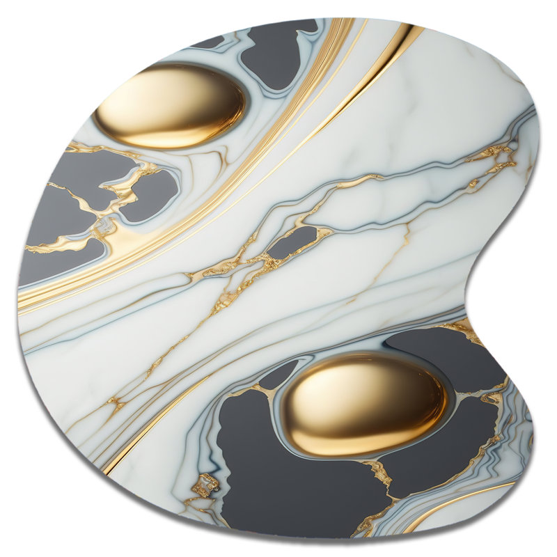 Abstract Geode Gold And White Marble IV - Abstract Marble Drop Shape Metal Wall Sculpture, 27" H x 27" W