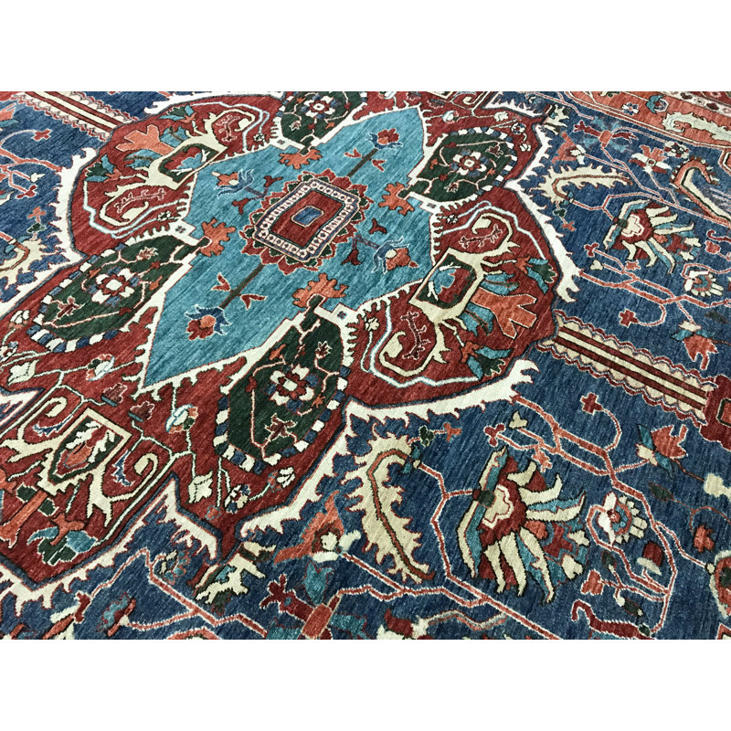Hand-Knotted High-Quality Blue and Red Area Rug