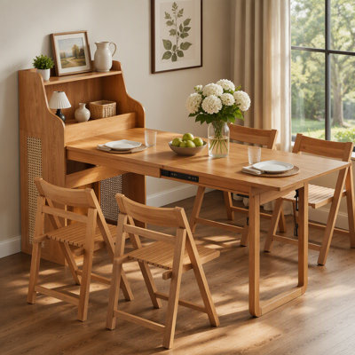 Rattan Cabinet Murphy Dining Table Set with USB Charging, Space-Saving and Multi-Functional for Modern Kitchens