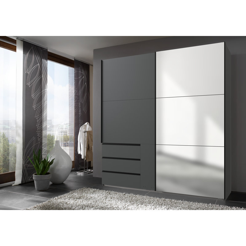 Guardino 2 Door Wardrobe, Graphite, 236cm H x 200cm W x 65cm D