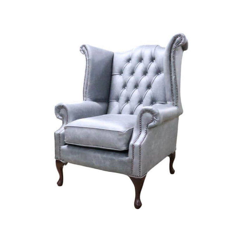 High Back Chesterfield Upholstered Wingback Chair, Cracked Wax Ash