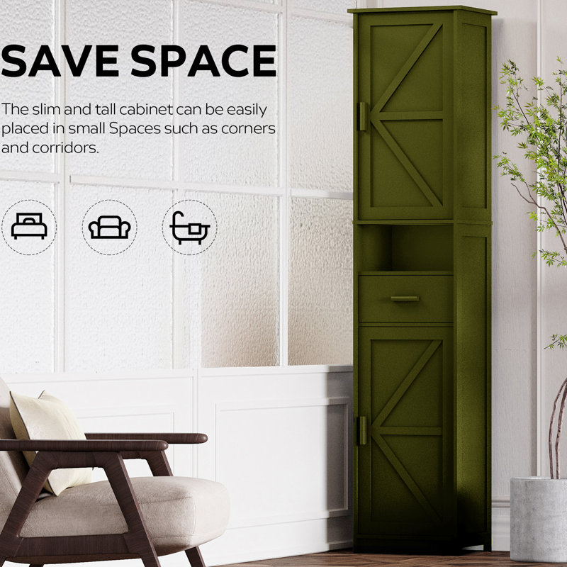 Armoire à linge avec portes solides et tablettes réglables, Vert