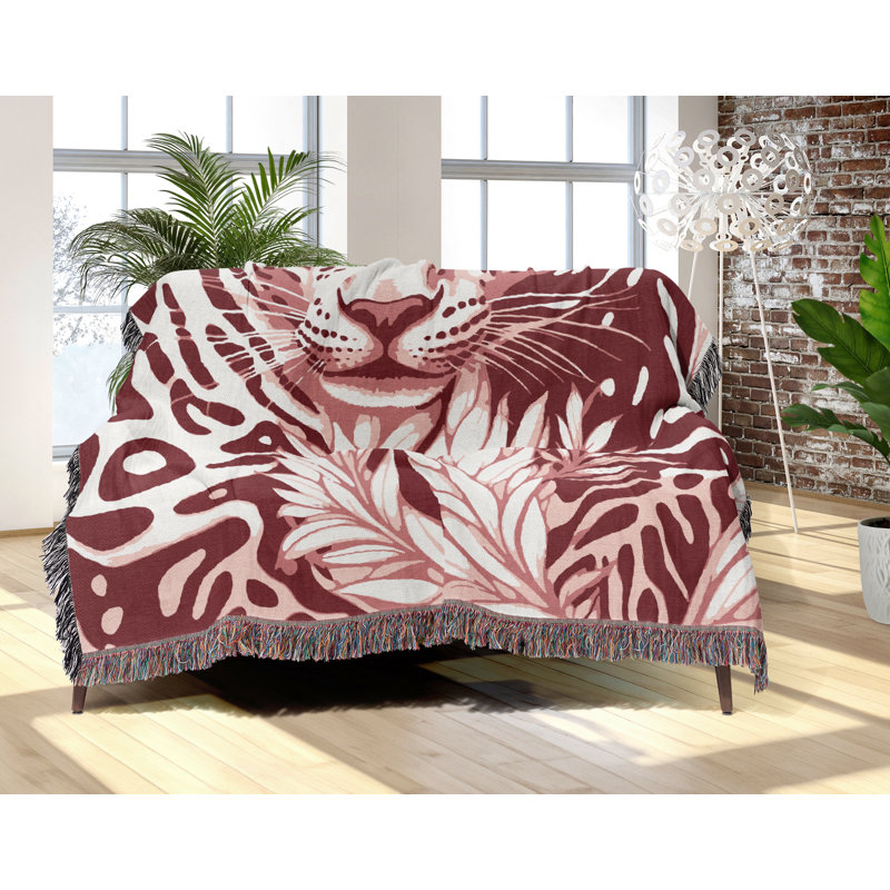 Jeté en mélange de coton léopard Fiero, Rouge, blanc cassé, L 60 po x l 50 po