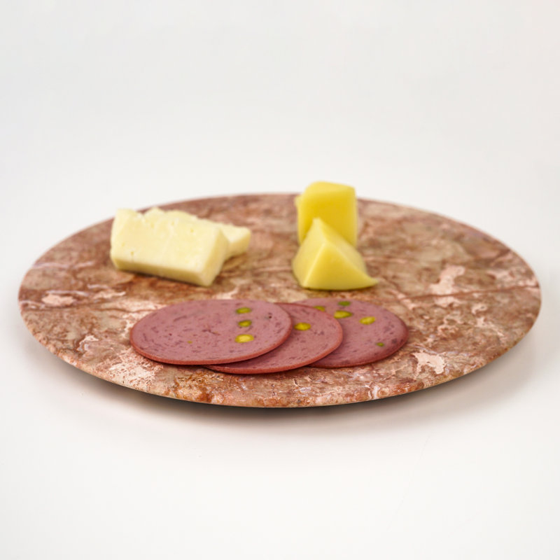 Natural Round Travertine Serving Tray – Decorative Stone Vanity Tray for Kitchen, Bathroom & Tabletop, Red
