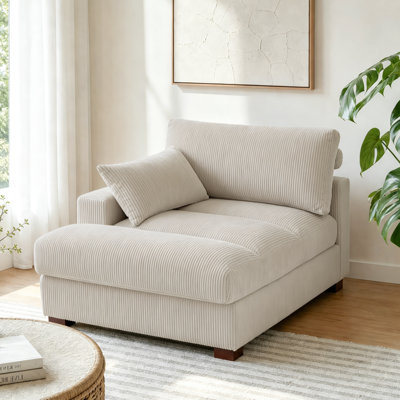 Bentura Oversized Upholstered Sea Salt Grey Corduroy Chaise Lounge with Armrests & Throw Pillows