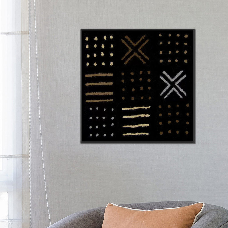 «Mudcloth Geometric Design II», impression sur toile, H 18 po x l 18 po x P 1,5 po, Toile avec cadre noir, Pas de tapis