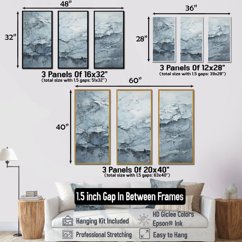 Carte du monde glaciaire - ensemble de décorations murales abstraites, Cadre flottant doré, H 40 po x l 60 po x P 1 po