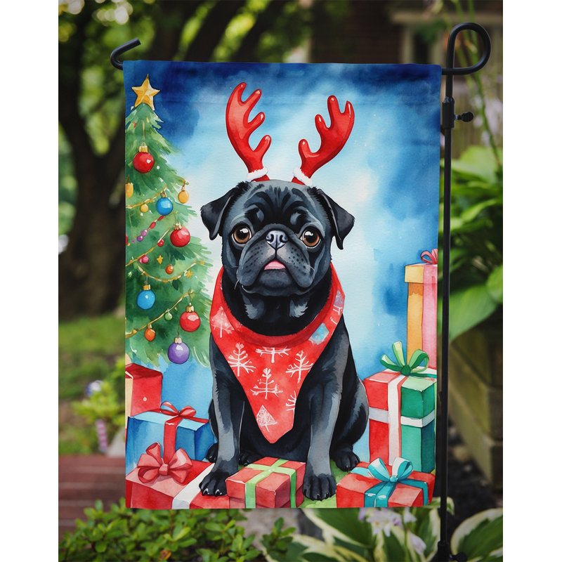 Drapeau de Noël renne de jardin, Pug noir