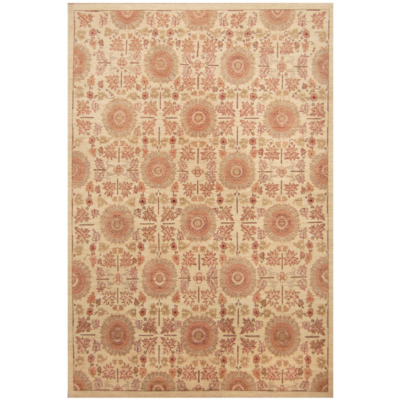 Tapis noué la ivoire/rouille 7 pi x 10 pi en laine à la main one-of-kind Layfield