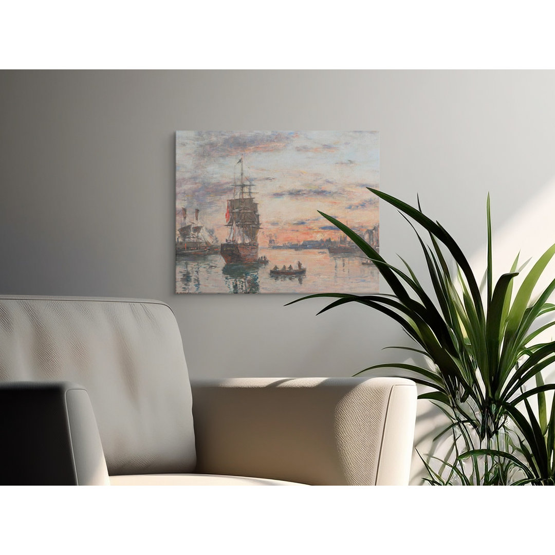 Sunrise Harbor Canvas Wall Art, Impressionist Ship Painting, Gallery Wrapped Canvas Print, Ready to Hang, Seascape Archival Quality Home