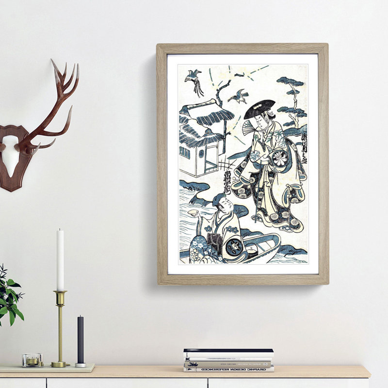 Musume Dojoji by Torii Kiyonobu - Picture Frame Painting Print, 36cm H x 27cm W x 2cm D, Oak Framed