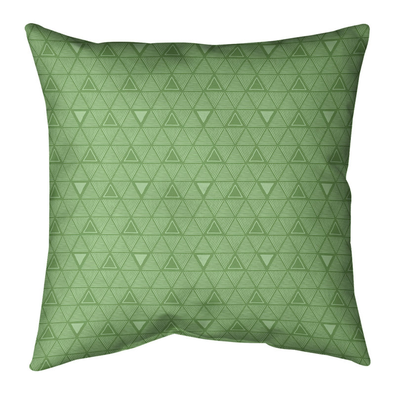 Motif triangulaire dessiné à la main Coussin décoratif, H 20 po x l 20 po, Duvet synthétique, Vert frais