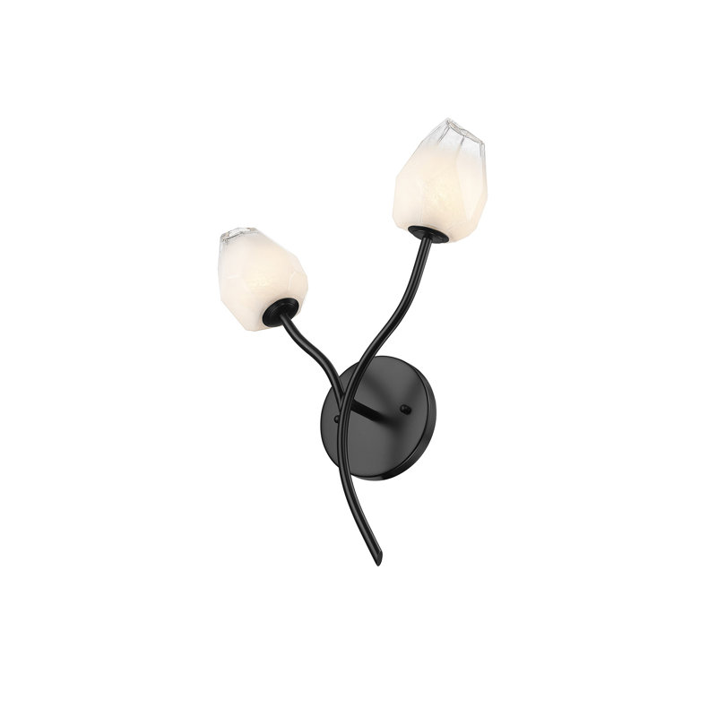 Applique murale 2 lumières en acier noir avec abat-jour en verre blanc, 20" H x 14.56" W x 6.5" D, Matte Black, 2