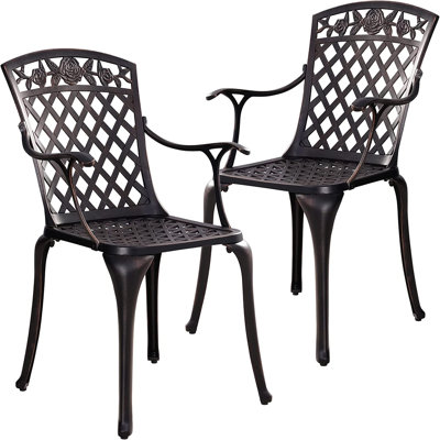 Ensemble de 2 chaises de patio en aluminium coulé avec accoudoirs pour le jardin, bronze Frary