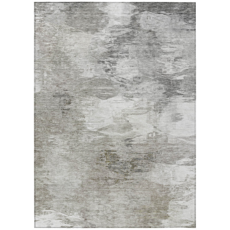 Tapis extérieur lavable abstrait beige et gris 8 'x 10' beige