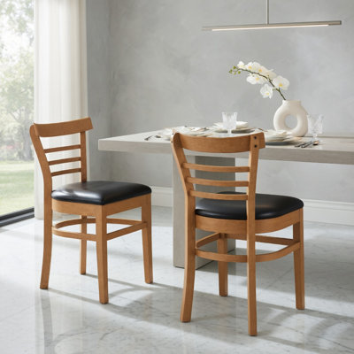  Ensemble de 2 chaises de salle à manger en bois avec pieds en bois d'hévéa et siège en similicuir, chaises de style rétro pour salle à manger, café, bistro, brun