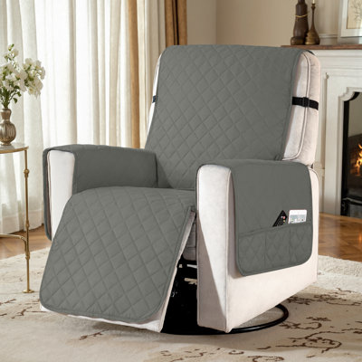 Water Resistant Recliner Chair Slipcover, Non Slip Covers for Recliner Chair with Pocket, Washable Reclining Couch Cover, Furniture Protector for Kids, Pets(Large, Light Gray)