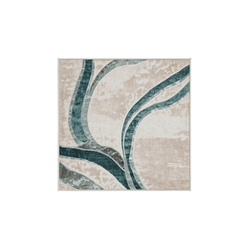 Machine Washable Beige Area Rug, Square 3'