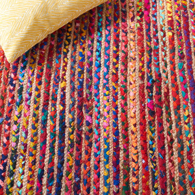 Braided Handmade Cotton/Jute Striped Rug in Brown