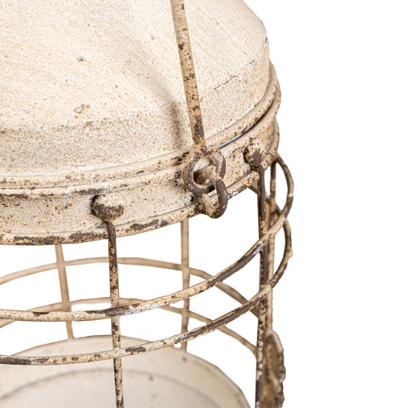 Rustic Vintage Metal Lantern Featuring A Weathered White Cage — Ideal For Antique-style Home And Garden Decor.