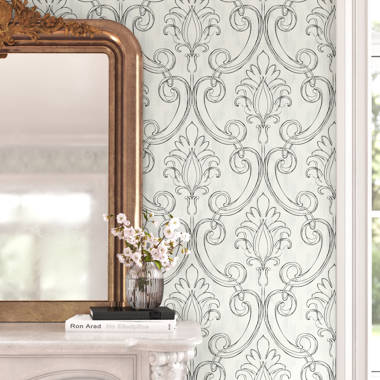 Ornamenta 2 Off White/Gold Intricate Damask Design Non-Pasted Vinyl on Paper Material Wallpaper Roll (Covers 57.75sq.ft)