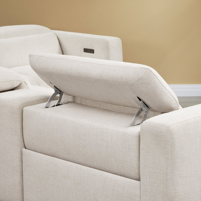 Martine 117' Wide Upholstered Reclining Sofa, Creamy Grey	