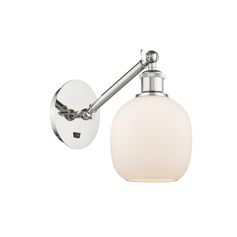 Applique murale 1 lumière 6 po avec bras ajustable Shauna, Blanc mat, Incandescente, Nickel poli