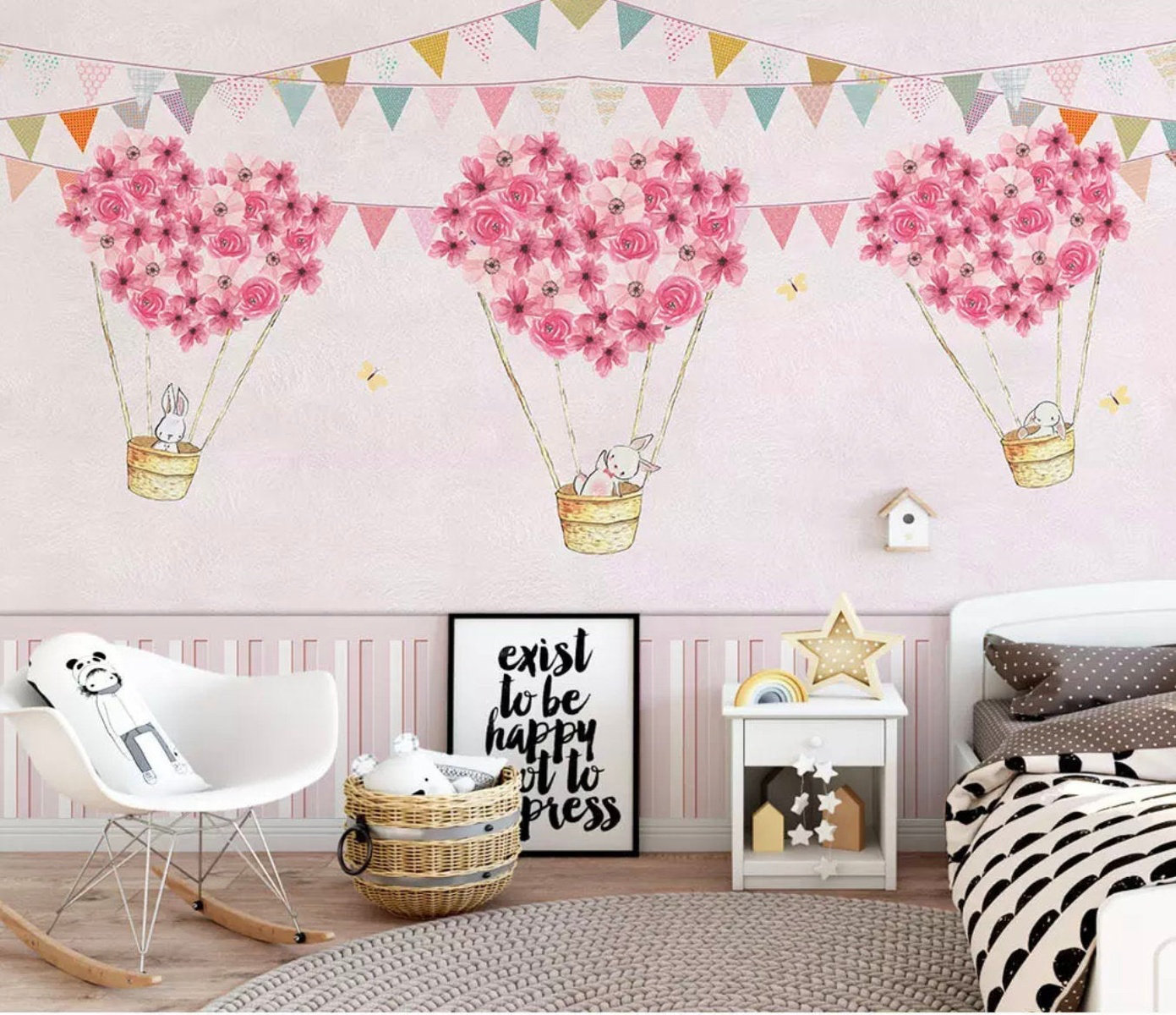 Gemma Violet Nursery Pink Hot Air Balloon Cartoon Rabbit Removable ...