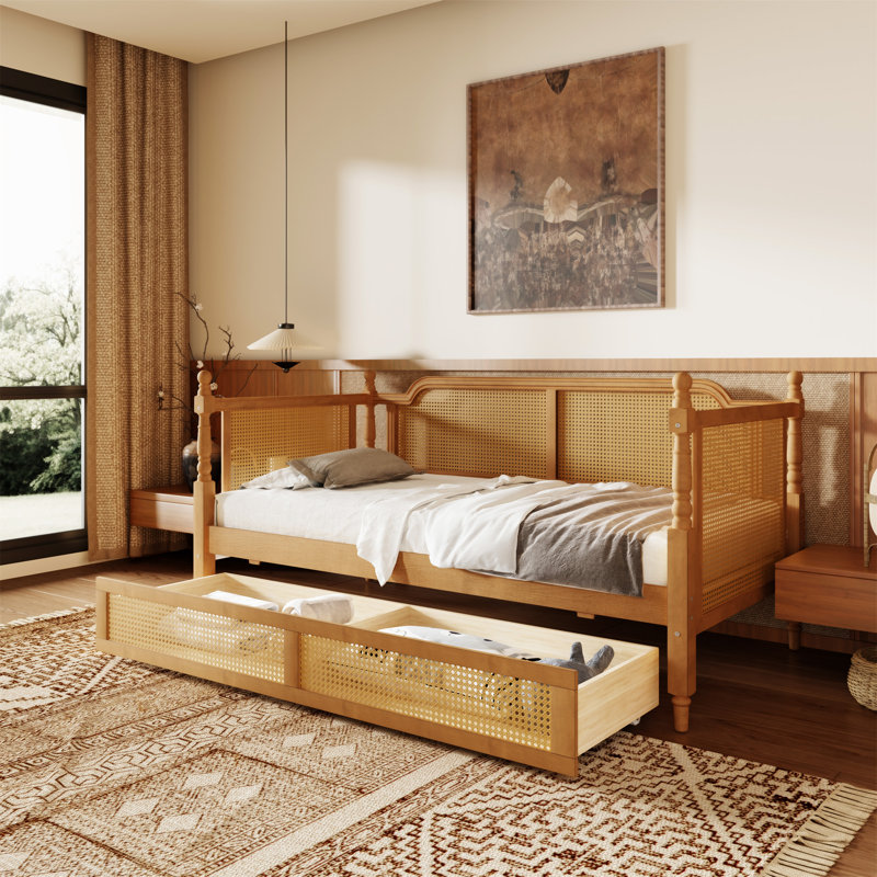 Traditional Style Rattan   Daybed With 2 Drawers For Limited Space