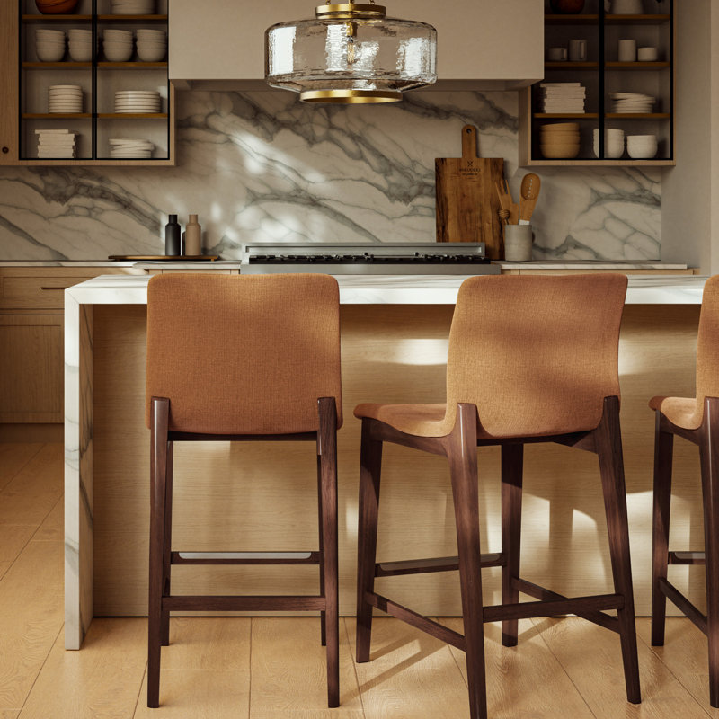 Modern Brazilian - Godan Stool, Jackpot Terracotta Seat/Nogal Frame, Counter Stool (25.25” Seat Height)