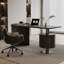 Bureau rectangulaire en bois massif et en bois manufacturé noir avec 2 tiroirs-109555049
